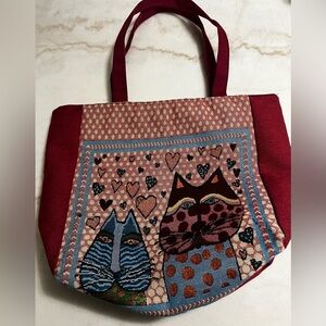 Printed Canvas Two Cats Hearts Tote Bag Large Shopping Bag Gift